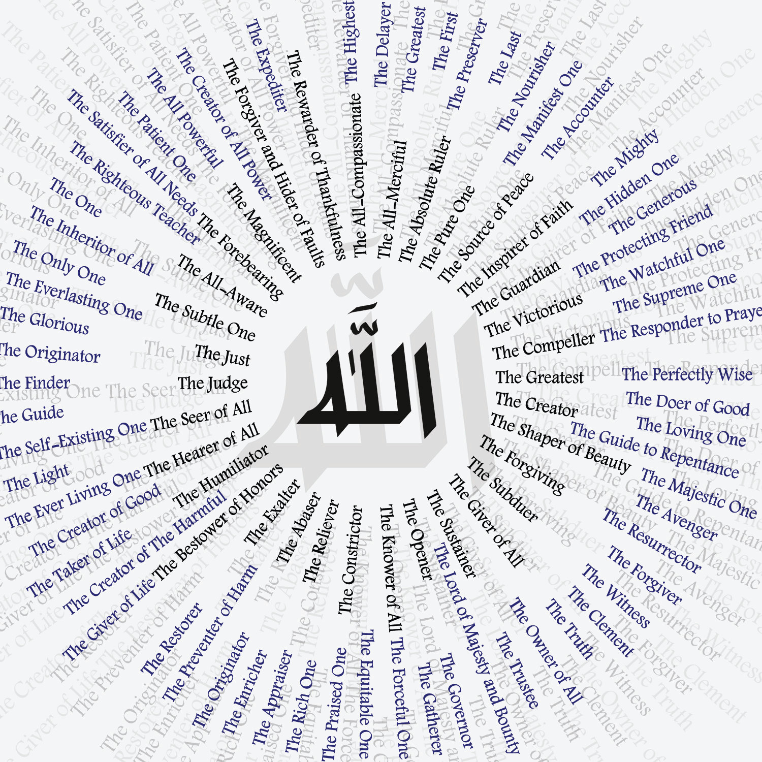 99 Names Of Allah Calligraphy One By One - Printable Templates Free