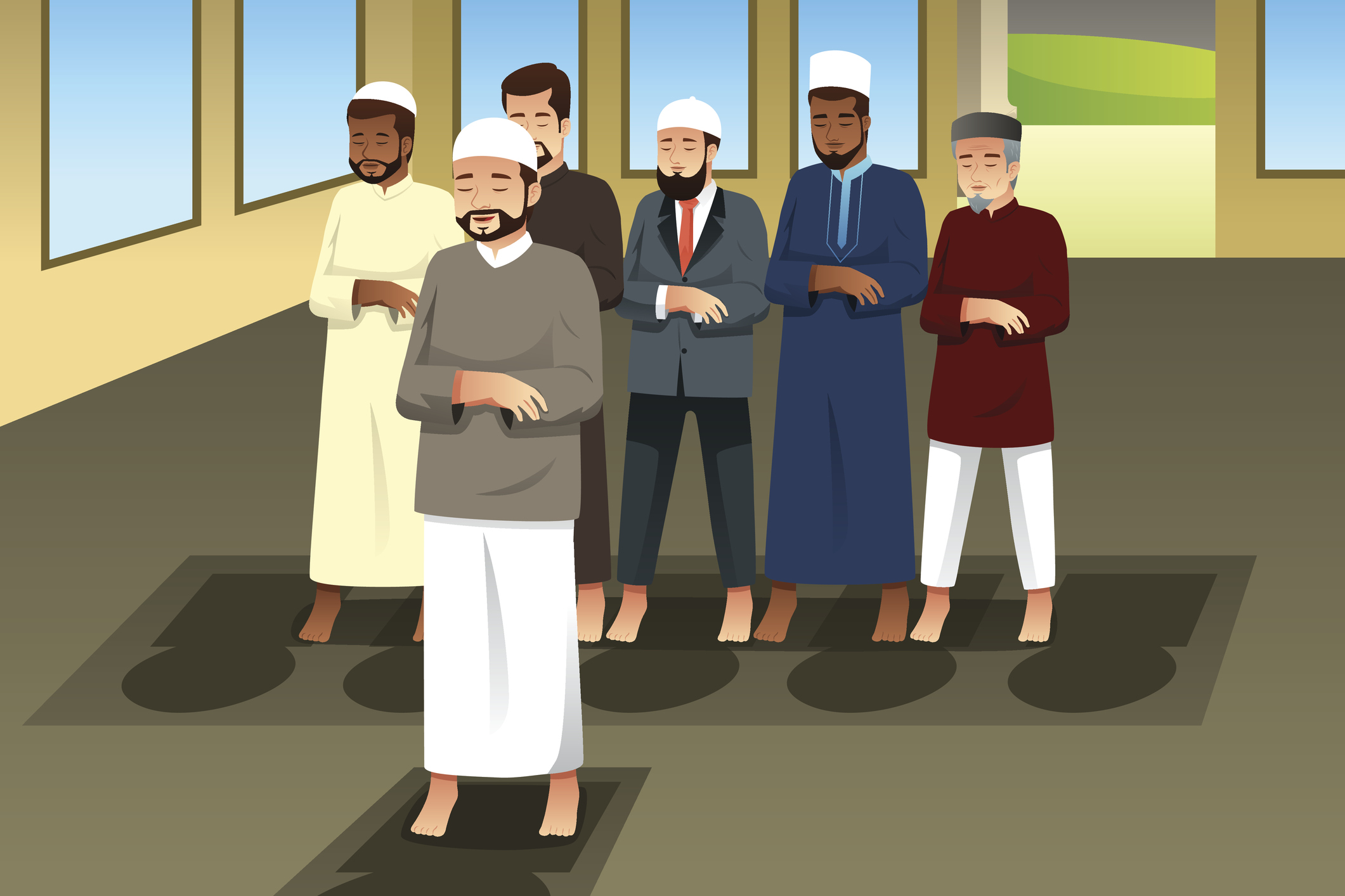 Намаз джамаатом имам. Мусульмане иллюстрация. Мусульмане молятся в мечети. Мужчина в мечети. Мечеть для имама рисунок.