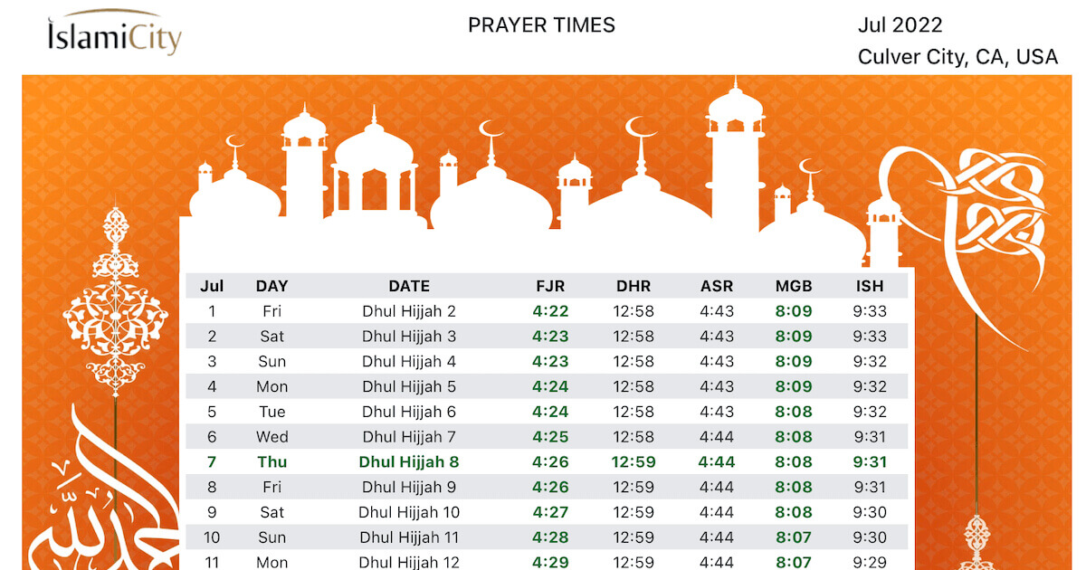 IslamiCity Print Prayer Times