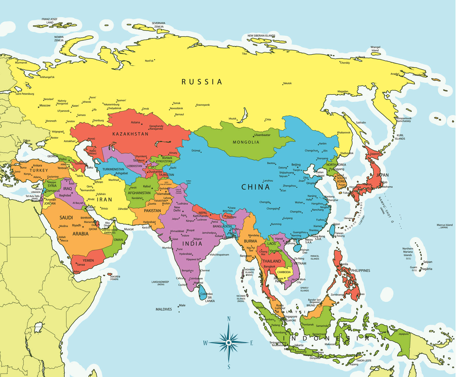Asia на русском. Карта Европы и Азии со странами крупно на русском. Политическая карта Азии. Политическая карта Евразии со странами крупно на русском 2022.